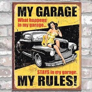 GARAGE Sign Metal Tin Picture 16x12 Auto Pin Up Gal Home Office Decor Gift